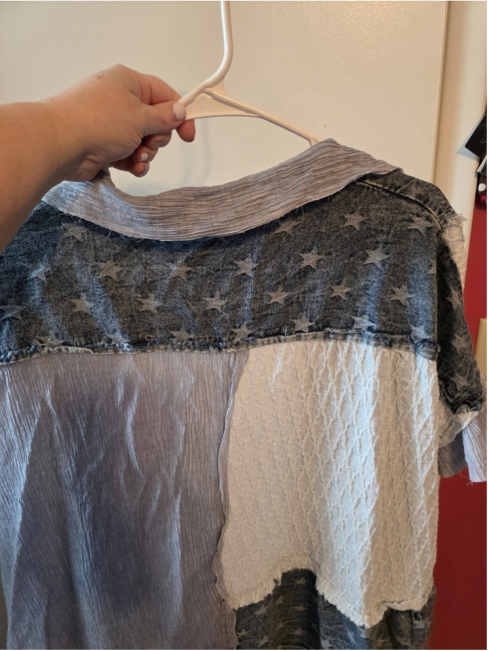 Shop Talulah Patchwork Light Blue Star Button-Front Oversized Top 1X - Picture 5 of 13